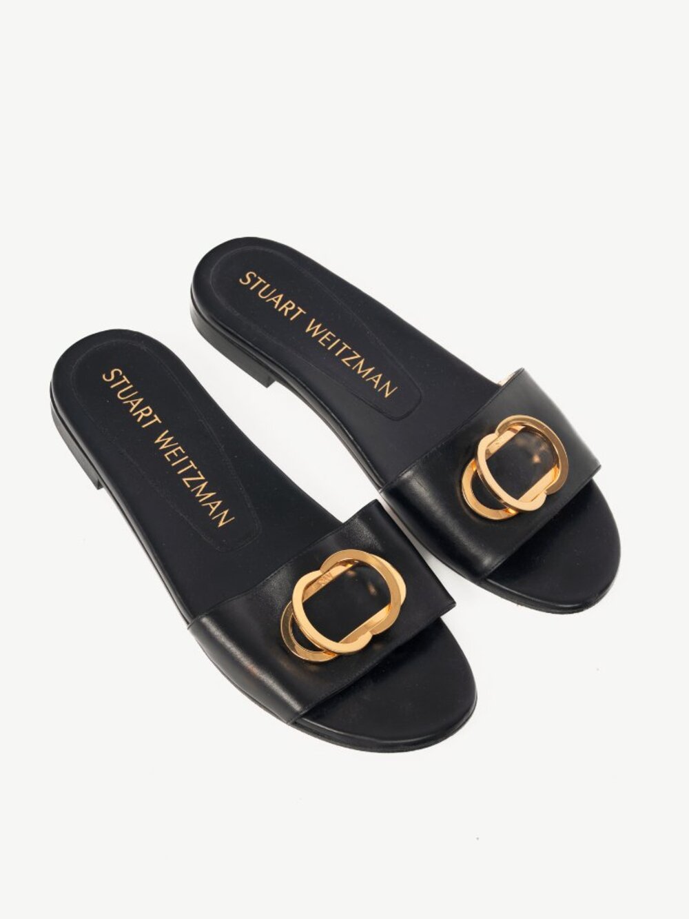 Stuart Weitzman Caicos Black Leather Slide Sandals
